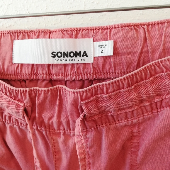 SOLD Sonoma Coral Drawstring Waist Roll Tab Legs Capri Pants Size 4 - Picture 5 of 12